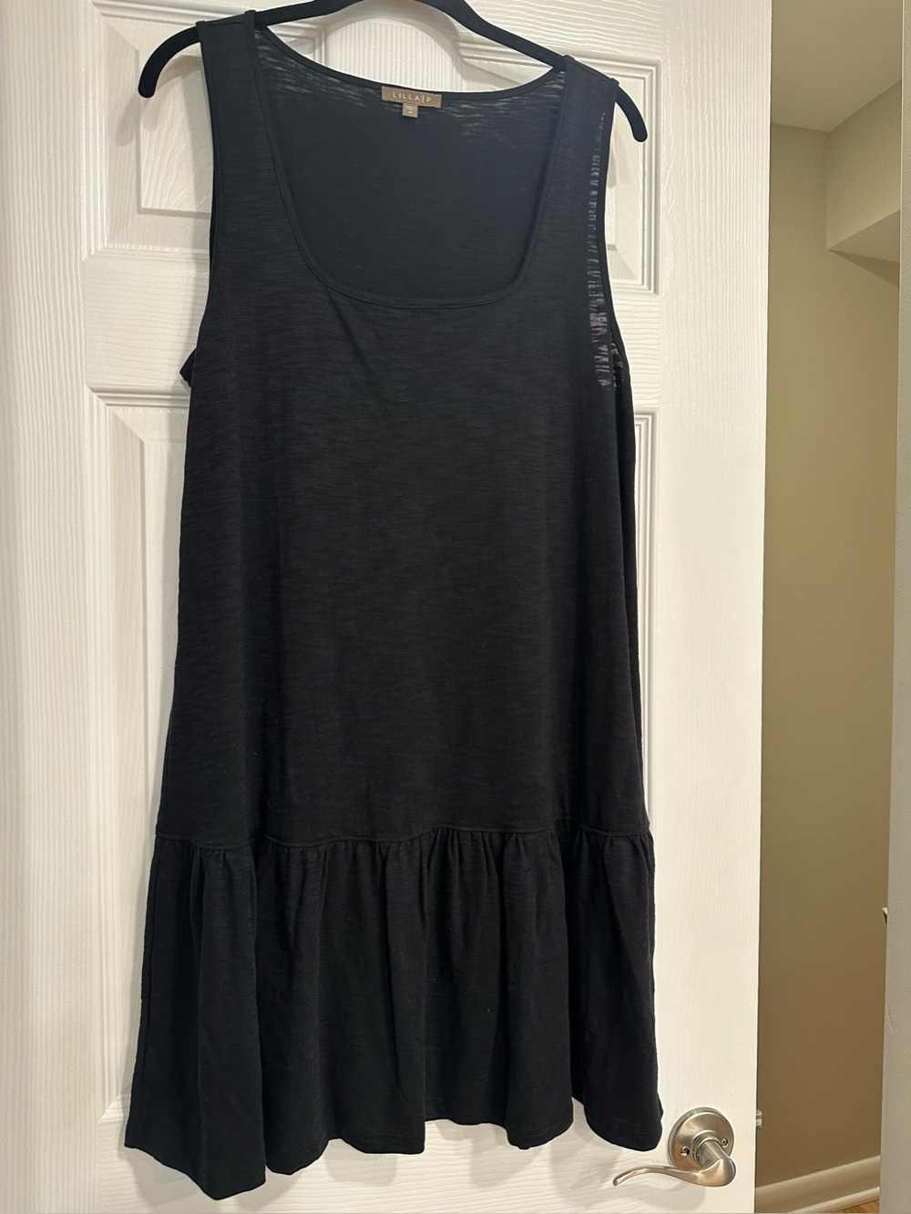 Lilla P.  Black Sleeveless Ruffle-Hem Tank Dress. Lightweight Cotton knit.